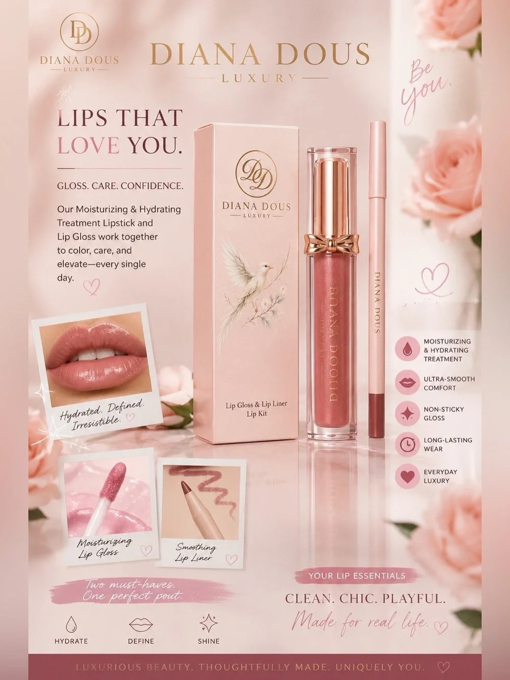 Moisturizing Treatment Soft Rose Lip Oil Gloss & Lip, Liner Hydrating-formula 🇮🇹